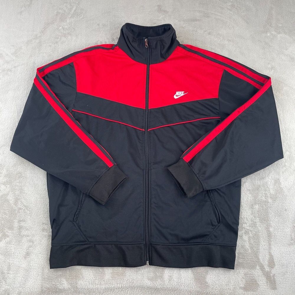 VINTAGE Nike Jacket Men XL Black Red Track‎ Tennis Full Zip Long Sleeve 80s